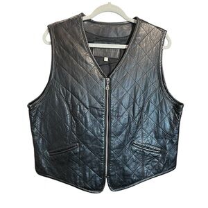 Preston & York Quilted Leather Vest Black Moto Biker Zip Front Sleeveless L